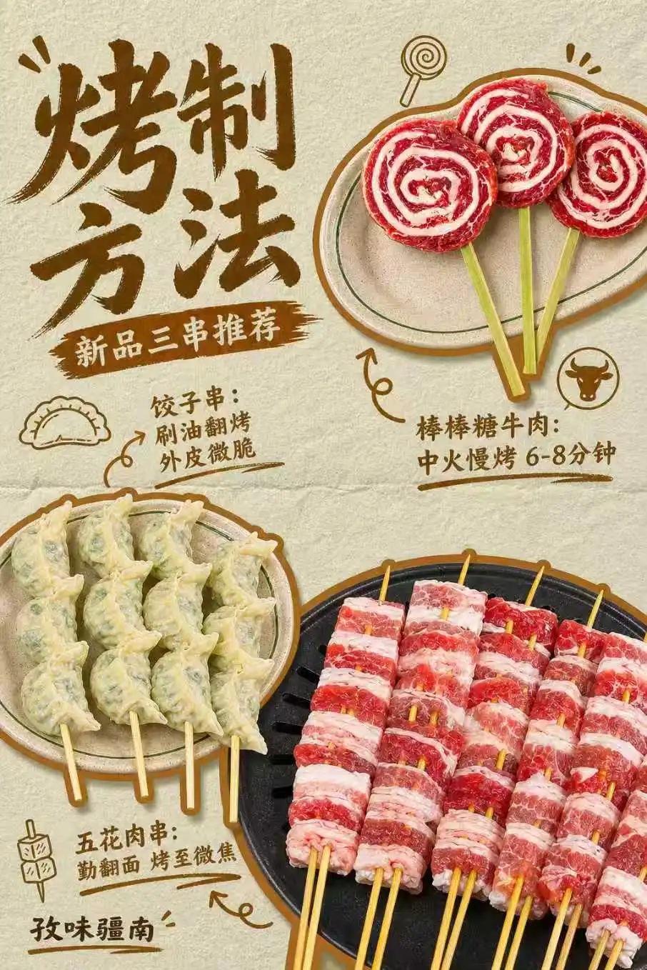 新品三串烤制方法海报