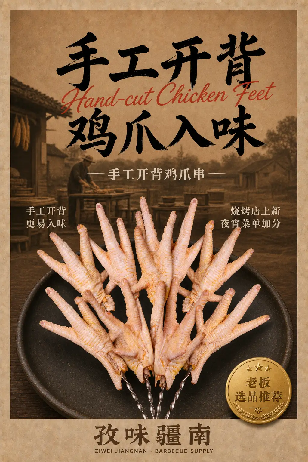 手工开背鸡爪海报