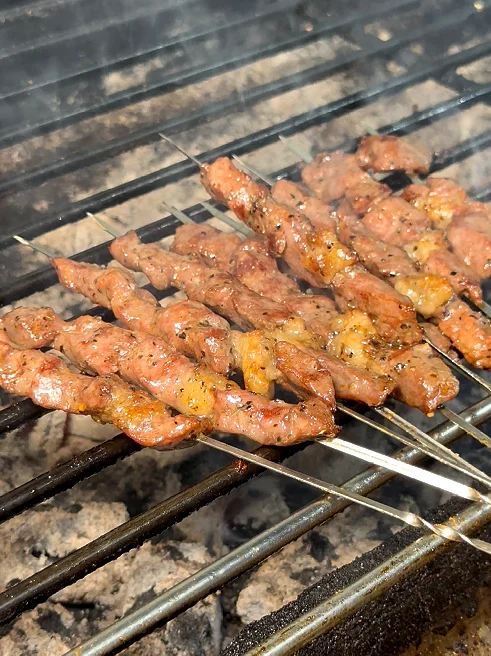 黑椒牛排肉串 烤制实拍