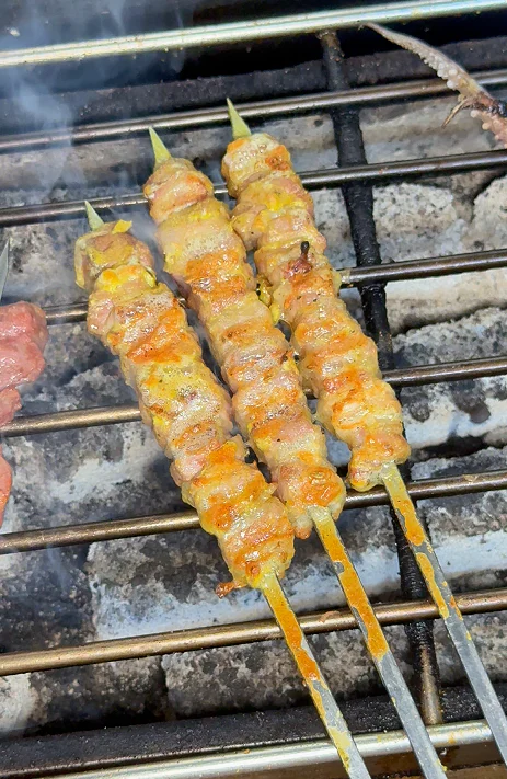 手工羊五花串 烤制实拍